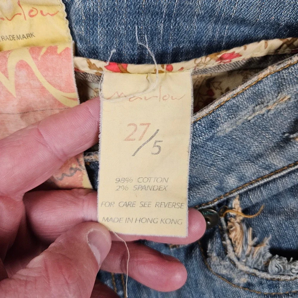 Marlow Womens Low Rise Bootcut Jeans Light Wash Distressed Patchwork 30x33‎